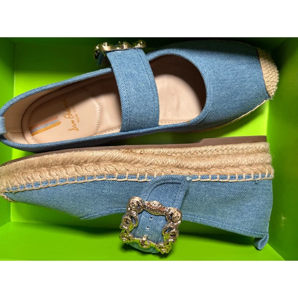 Sam Edelman Maddy Espadrille Mary Jane Flats Womens 7.5 Blue Denim Buckle New